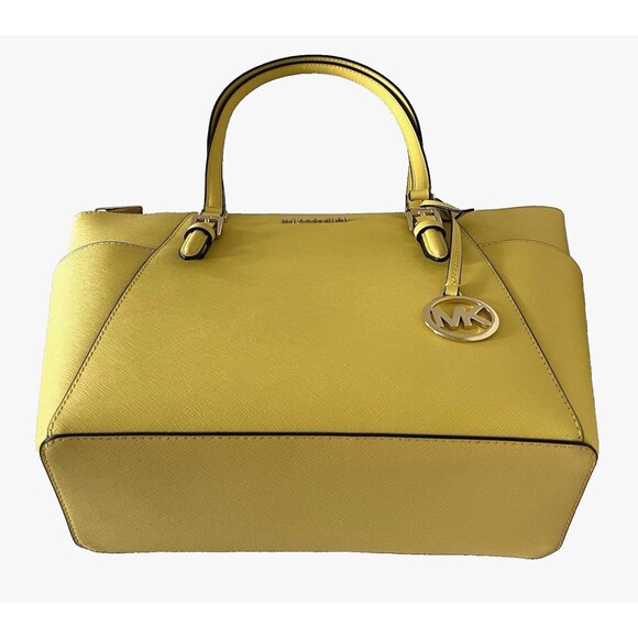 New Michael Kors Charlotte Large Shoulder Tote Saffiano Leather Golden Yellow - Picture 3 of 5